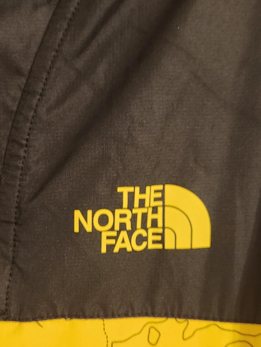 The North Face x UO Fanorak Mens L Yellow Black Topography Print Hooded Jacket